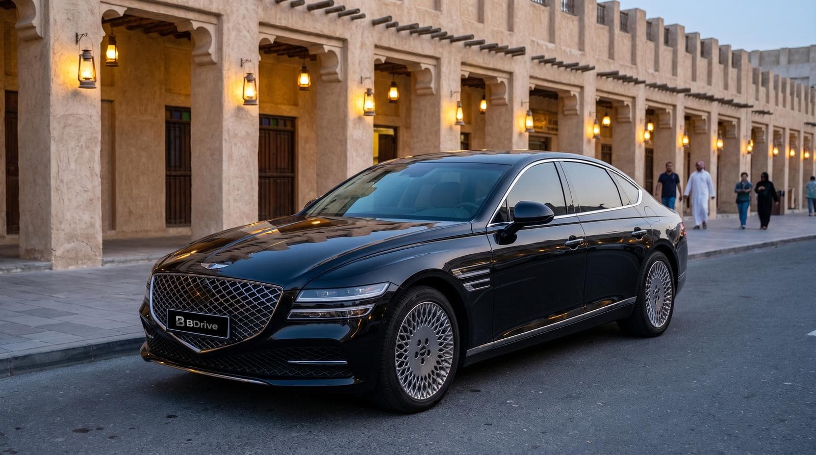 Genesis G80 with driver at Souq Waqif, Qatar
